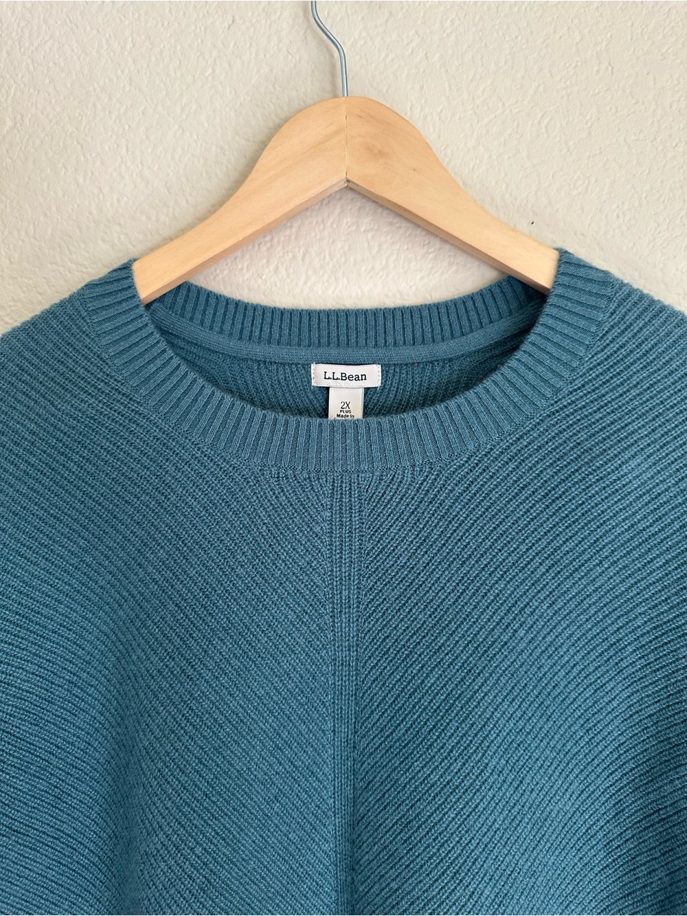 L.L.Bean 100% Cashmere Crewneck Sweater 2X Plus Blue-Green - Picture 7 of 10